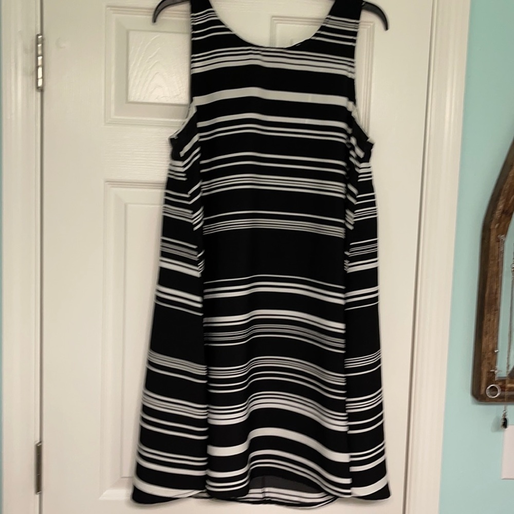 Spense black & white striped trapeze dress, size 12
